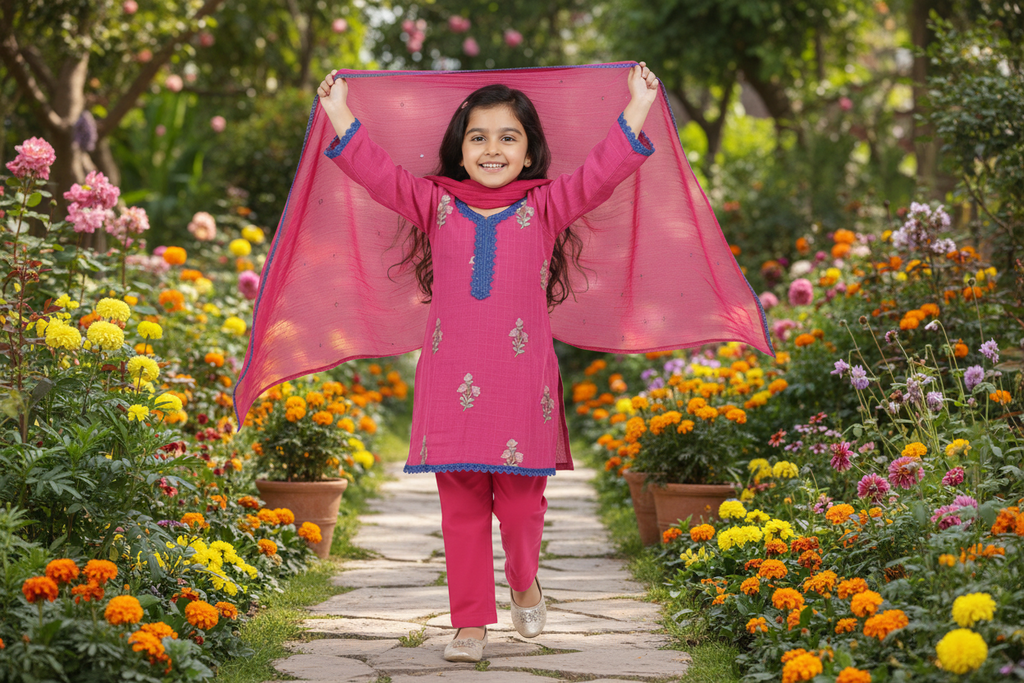 Hot pink with trousers 0-3 months to 15-16 years)