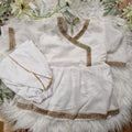 White angharka style frock with tulip (3-6 months to 2-3 years)