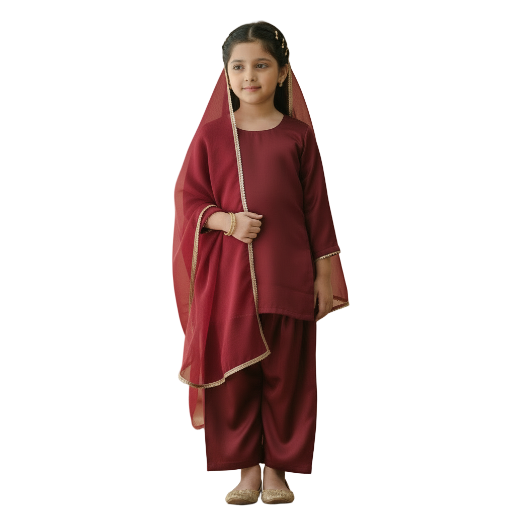 Maroon with shalwar ( 6-9 months,  9-12 months, 2-3 and 3-4 years