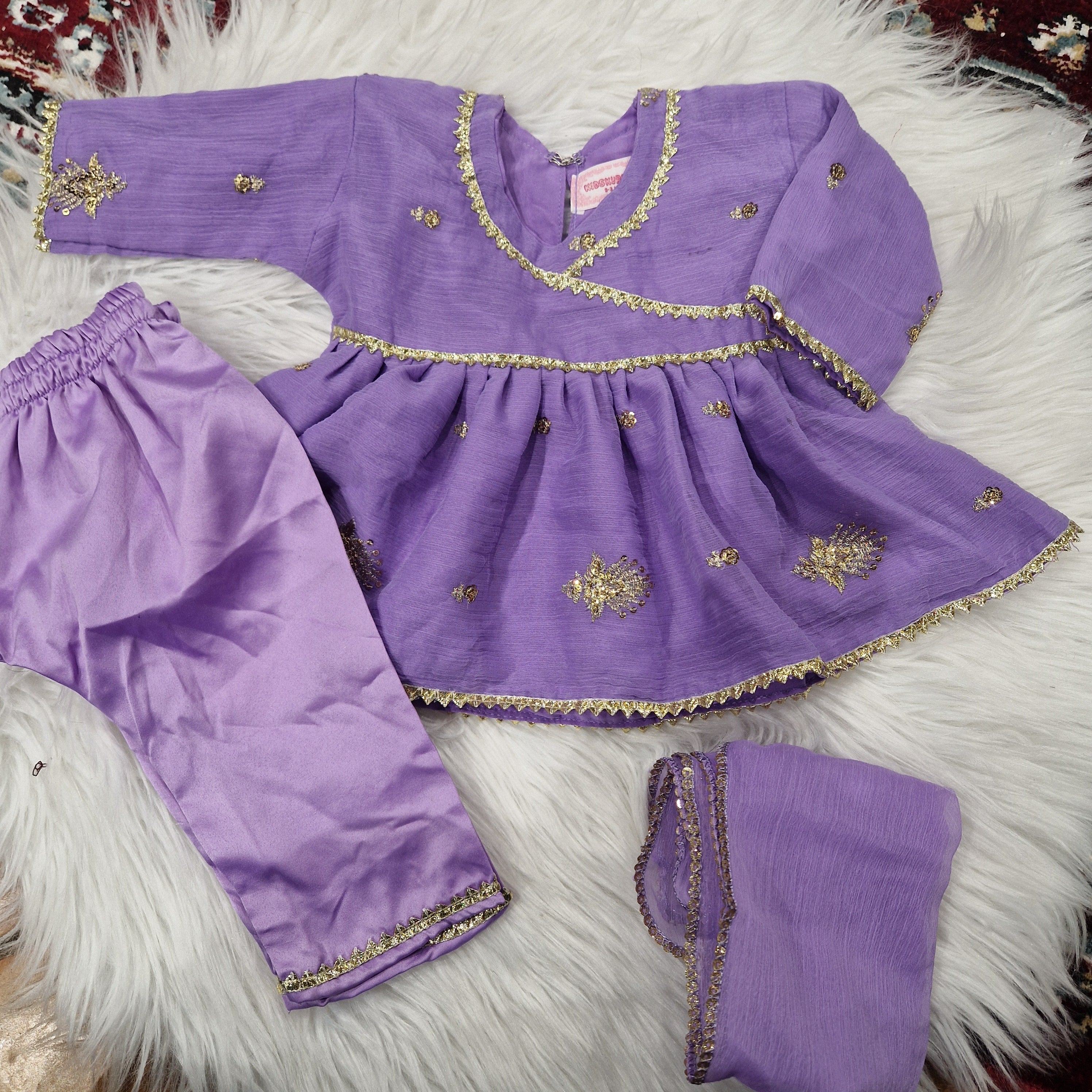 Lilac frock with trousers