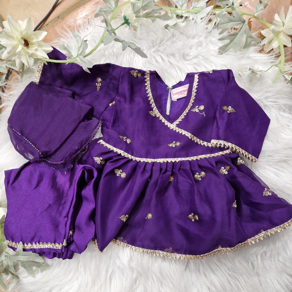 Purple frock with trousers (0-3 months to 4 years)