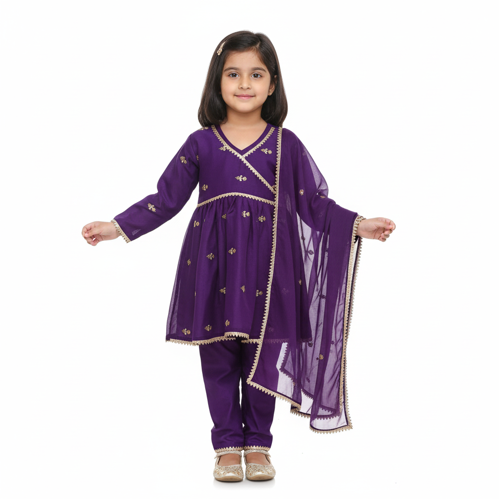 Purple frock with trousers (0-3 months to 4 years)