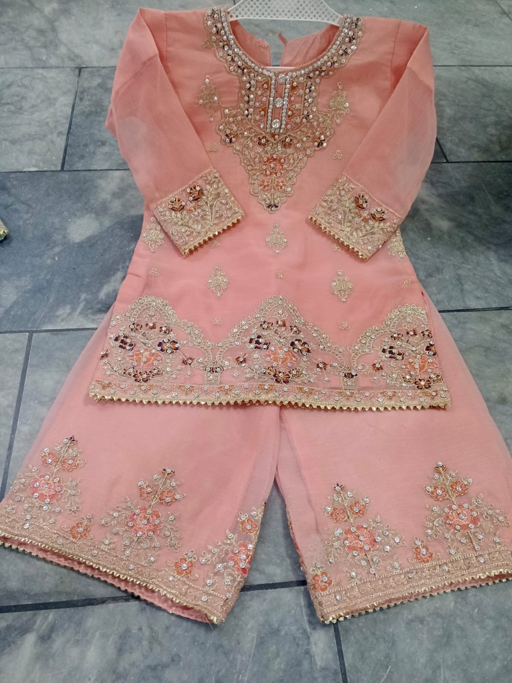Peachy/pink organza sharara (0-3 months to 3-4 years)
