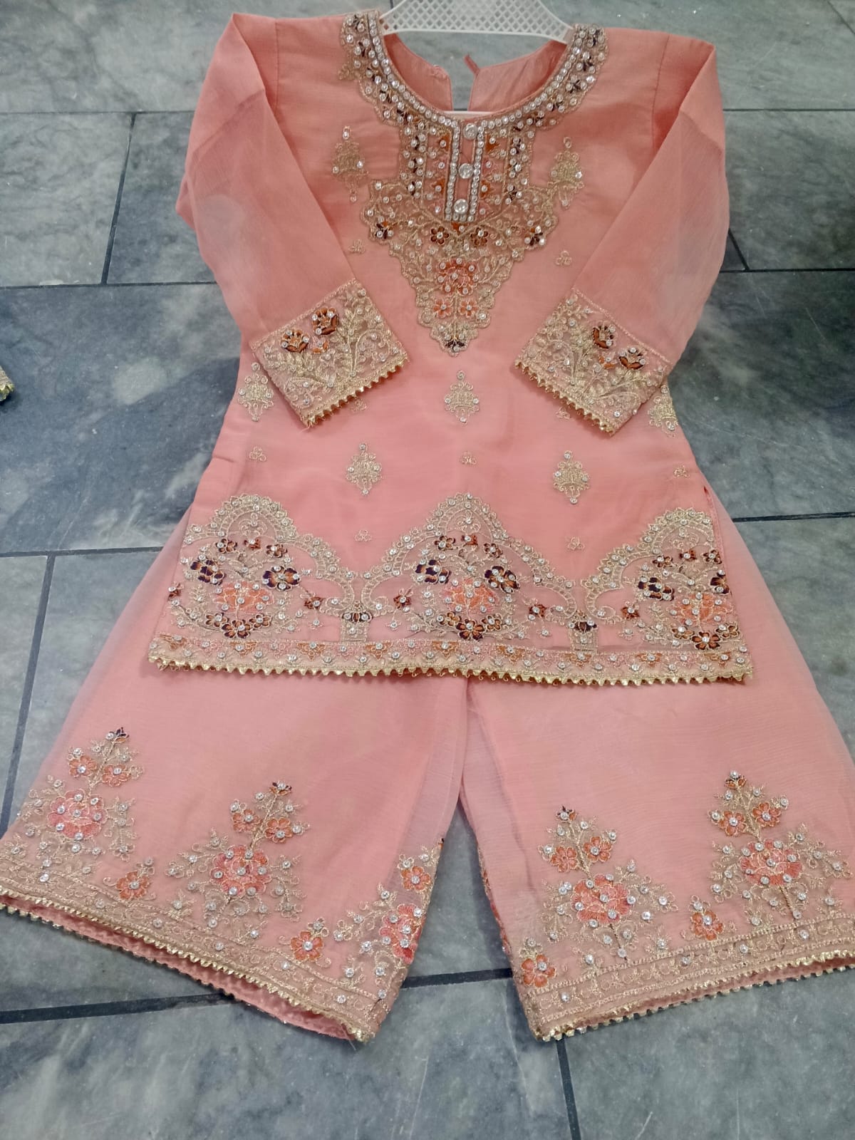 Peachy/pink organza sharara (0-3 months to 3-4 years)