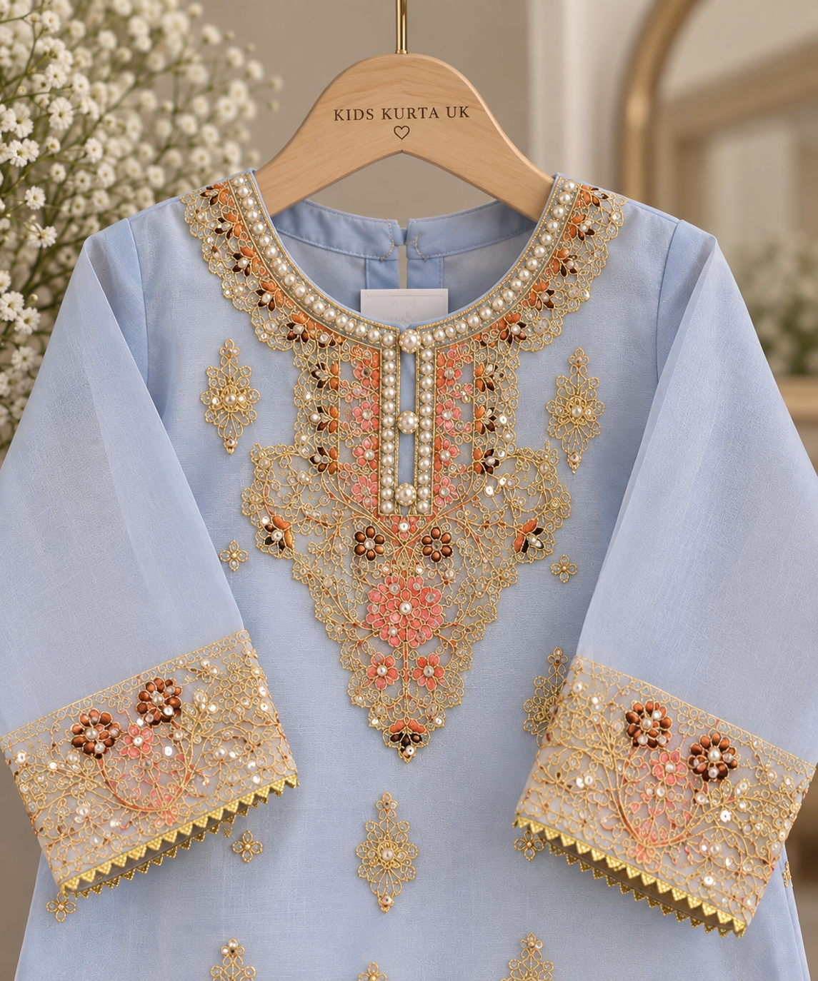 Blue/grey organza sharara (0-3 months to 3-4 years)