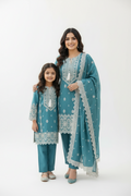 Teal Mother daughter cotton suit (2 years - Adult XL)