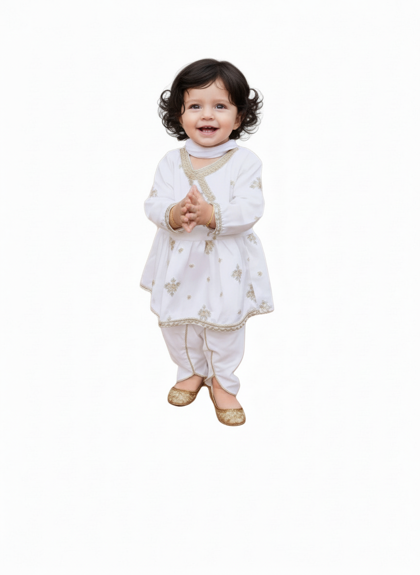 White frock with tulip (0-3 months to 3-4 years)