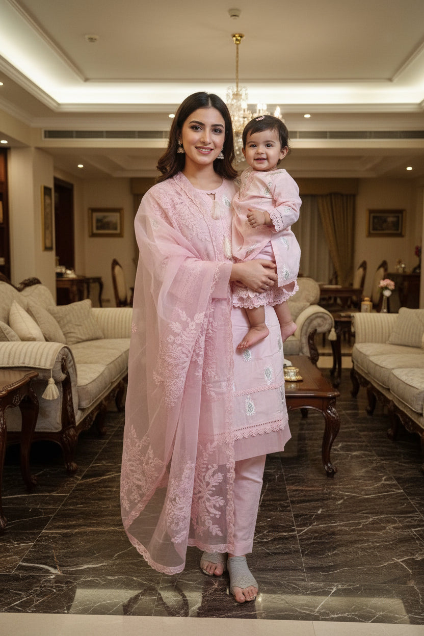 Baby pink/grey mother daughter (0 months-adult XXXL)