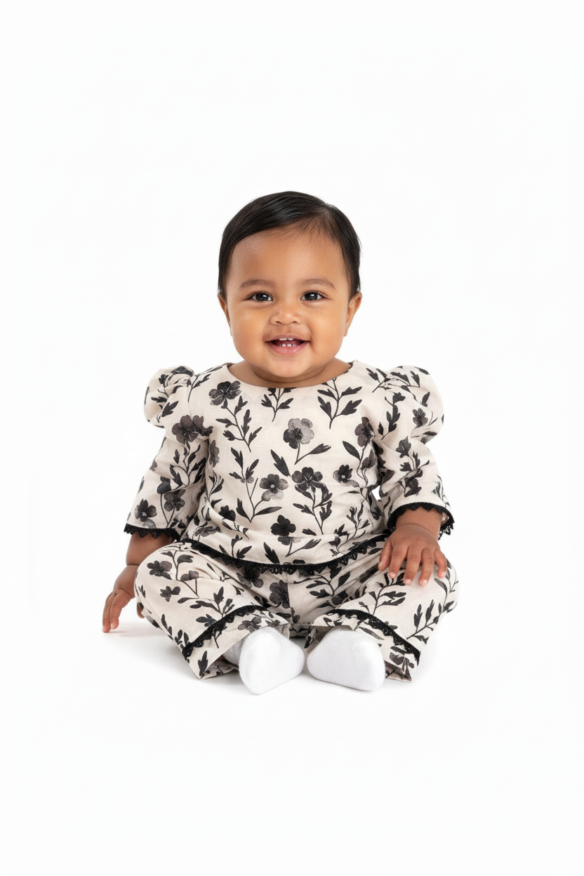 Black floral co ord (0-XL) mother daughter