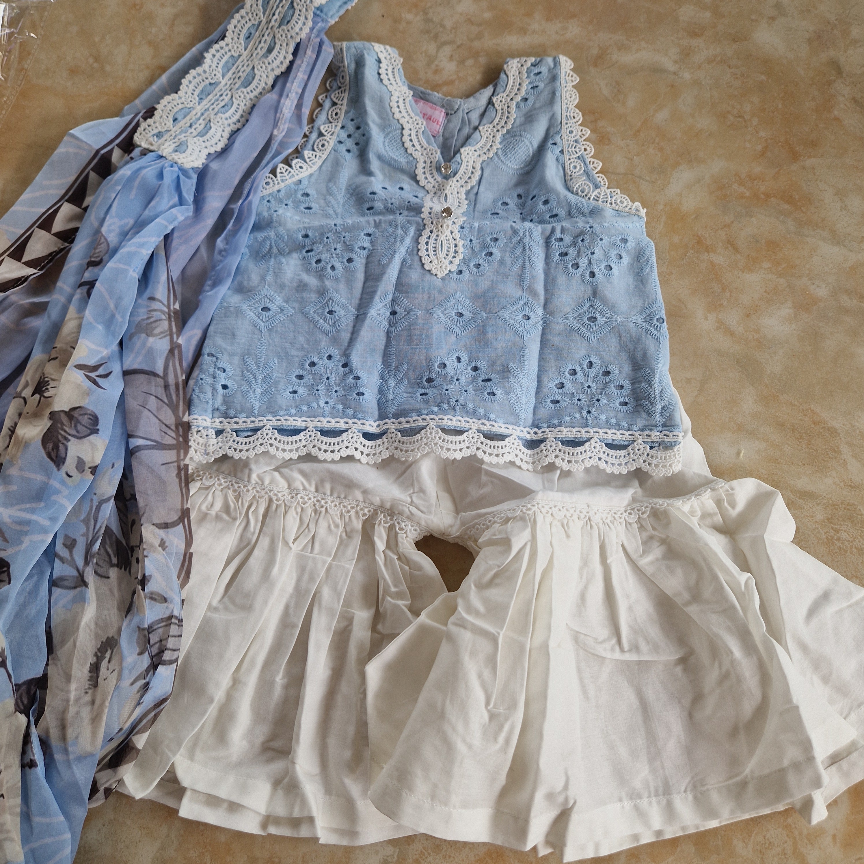 🩵Shaila Powder blue gharara(0-3 months to Adult XXL)