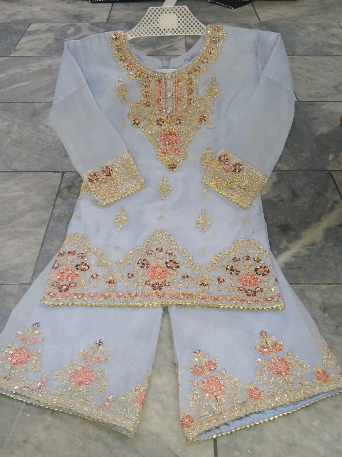 Blue/grey organza sharara (0-3 months to 3-4 years)
