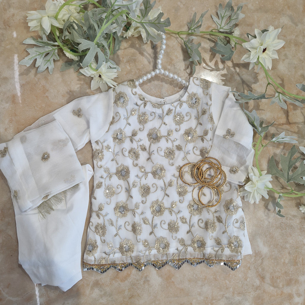 White sequinned/embroidered (9-12 months to 4-5 years and Adult XS to XL)