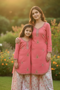 Pink puffed sleeved with farshi shalwar (0-3 months to 2-3 years)