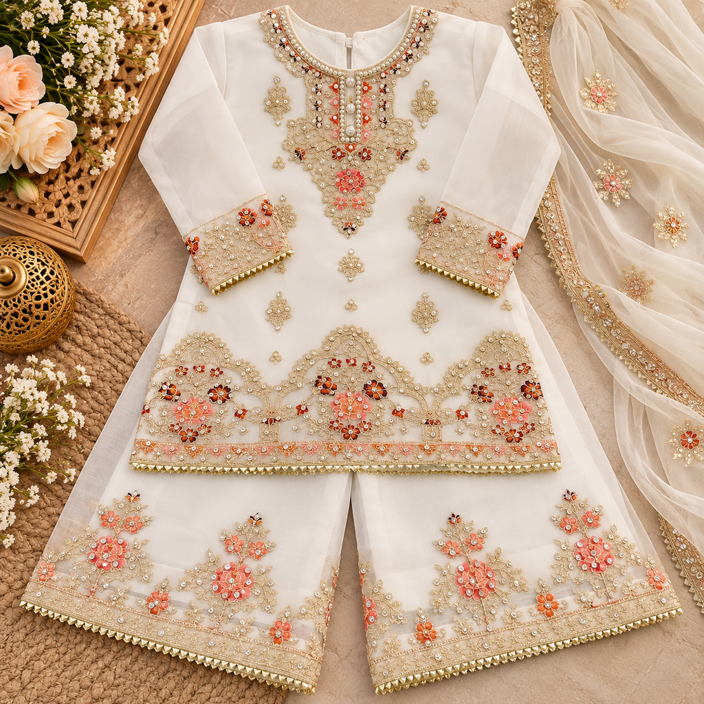 White organza sharara (0-3 months to 3-4 years)
