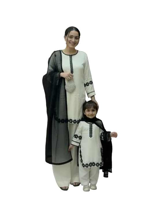Mother Daughter- Russian silk cream and black (0-3 months to XXL)