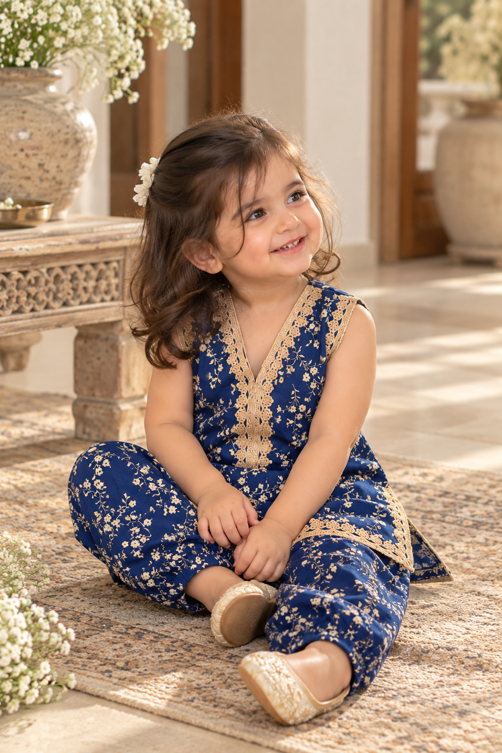 Navy cotton 2 piece (3-6 months to 3-4 years)