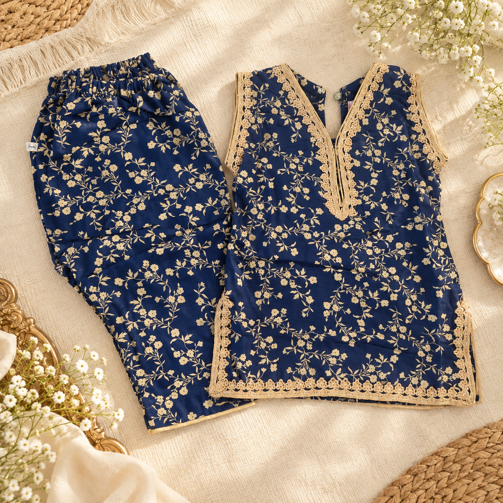 Navy cotton 2 piece (3-6 months to 3-4 years)