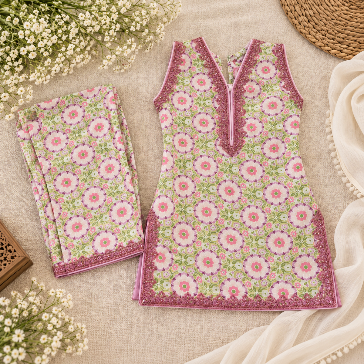 Lilac multi cotton 2 piece (3-6 months to 3-4 years)