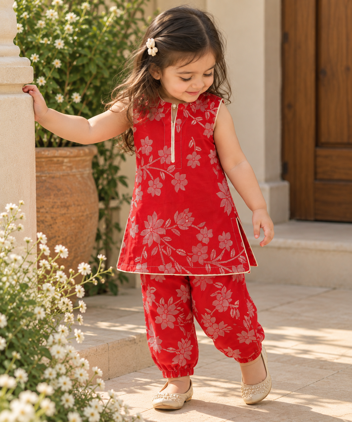 Red cotton 2 piece (3-6 months to 3-4 years)