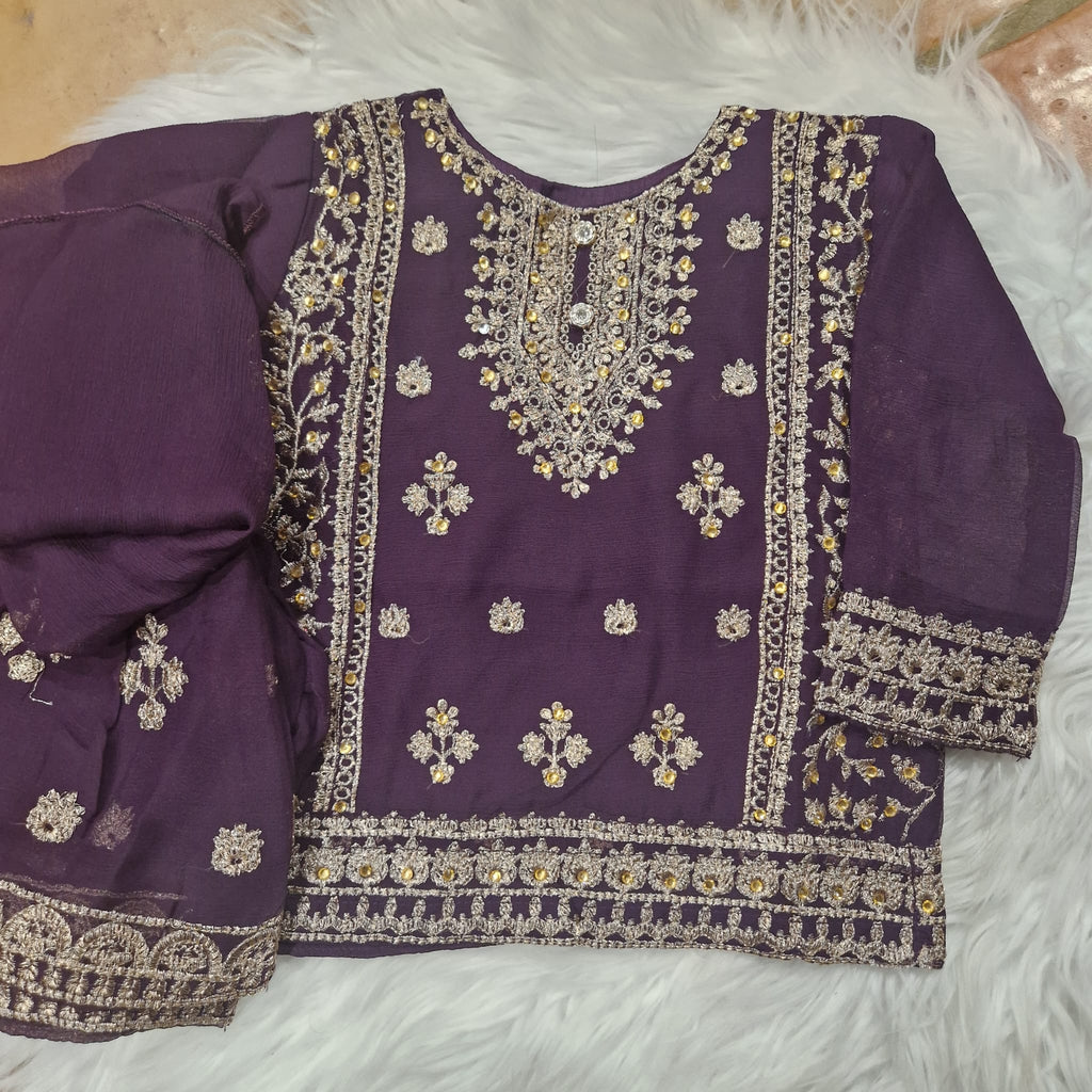 Plum embroidered gharara (3months to 4 years)