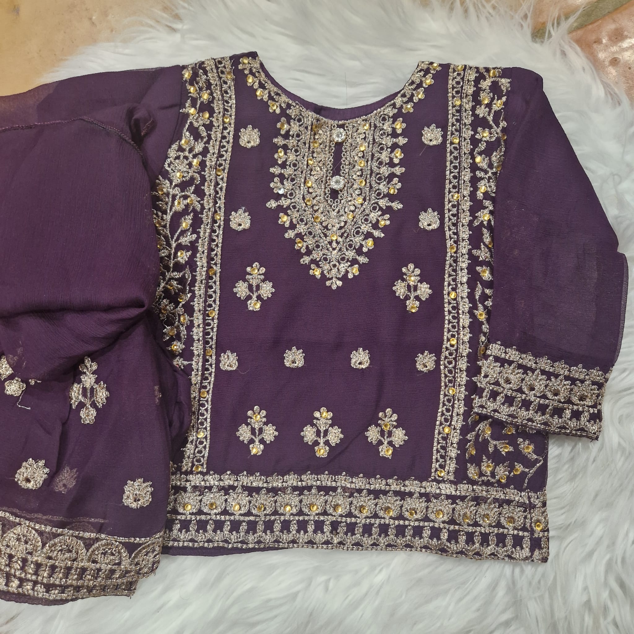 Plum embroidered gharara (3months to 4 years)