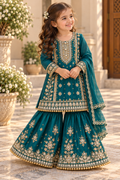 Teal organza gharara (0-3 months to 3-4 years)