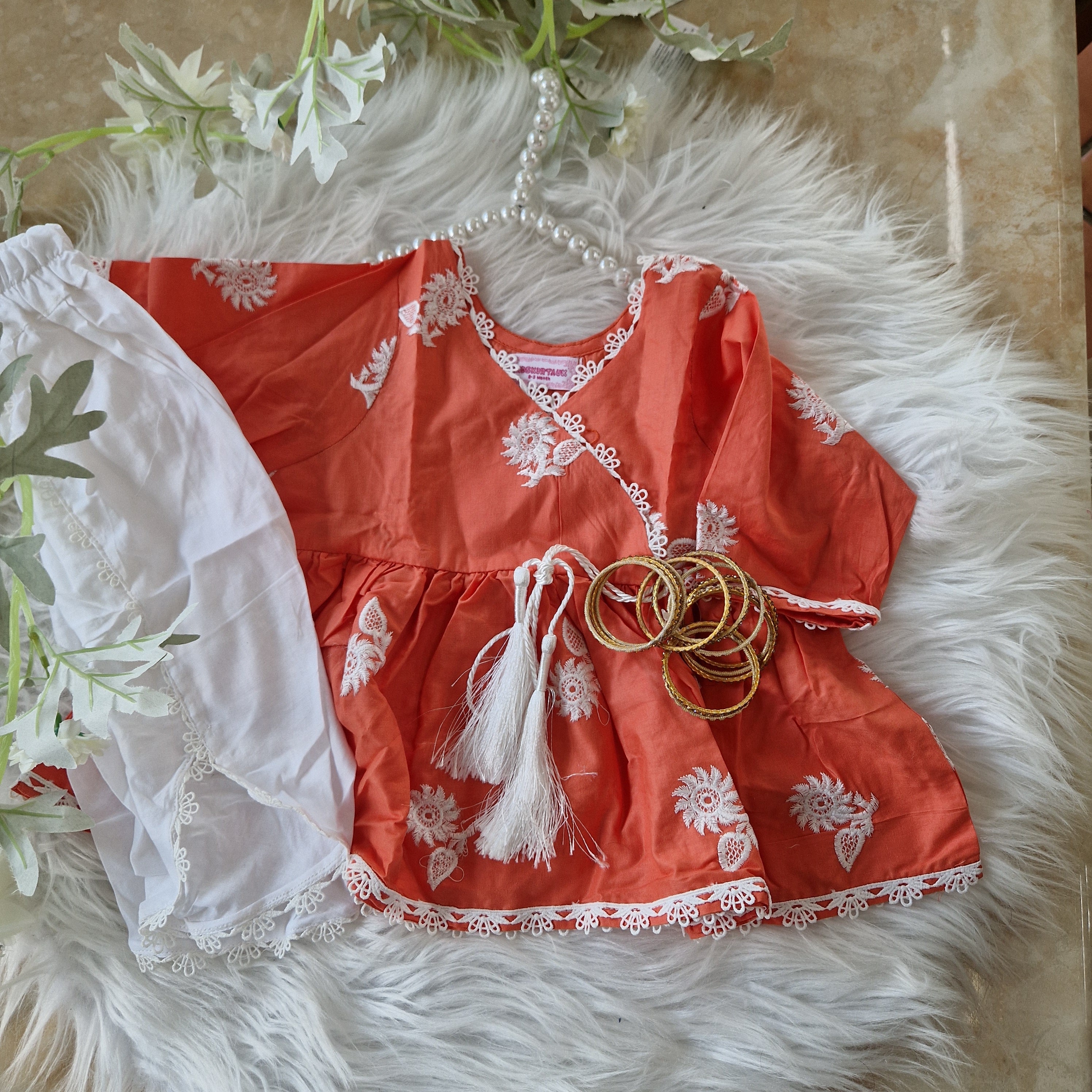 Frock with tulip (0-2 years) and straight kameez with tulip (Adult XS - XXL)