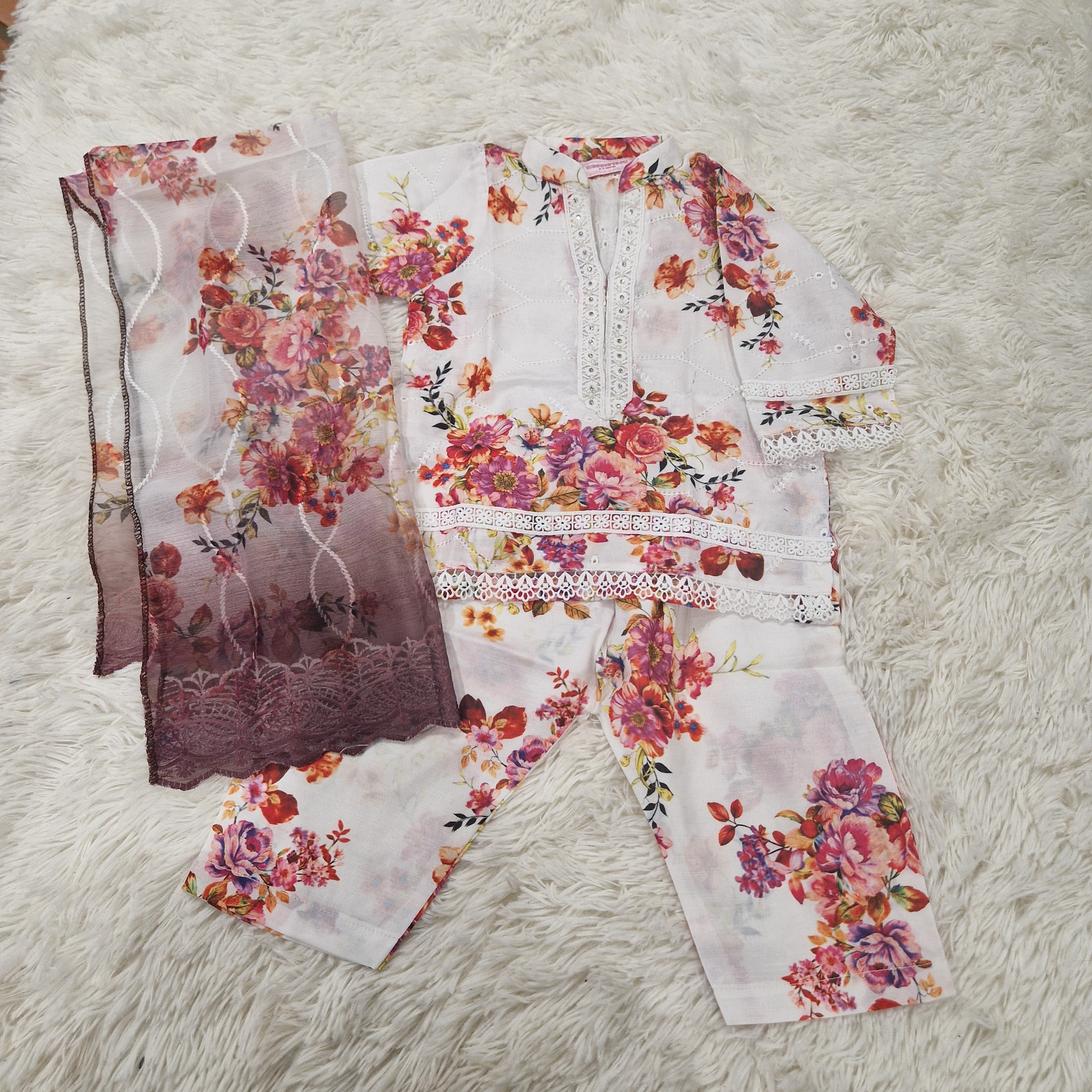Mother daughter- Pink and burgundy floral chiken (0-XXL)
