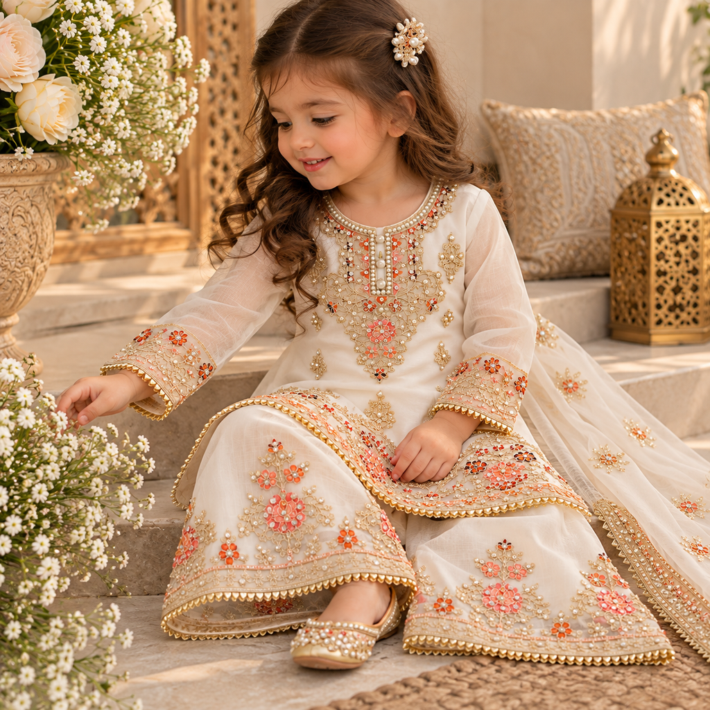 White organza sharara (0-3 months to 3-4 years)