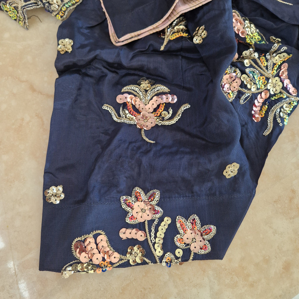Mother Daughter- Navy silk embroidered Farshi shalwar  0-3 months to XXL