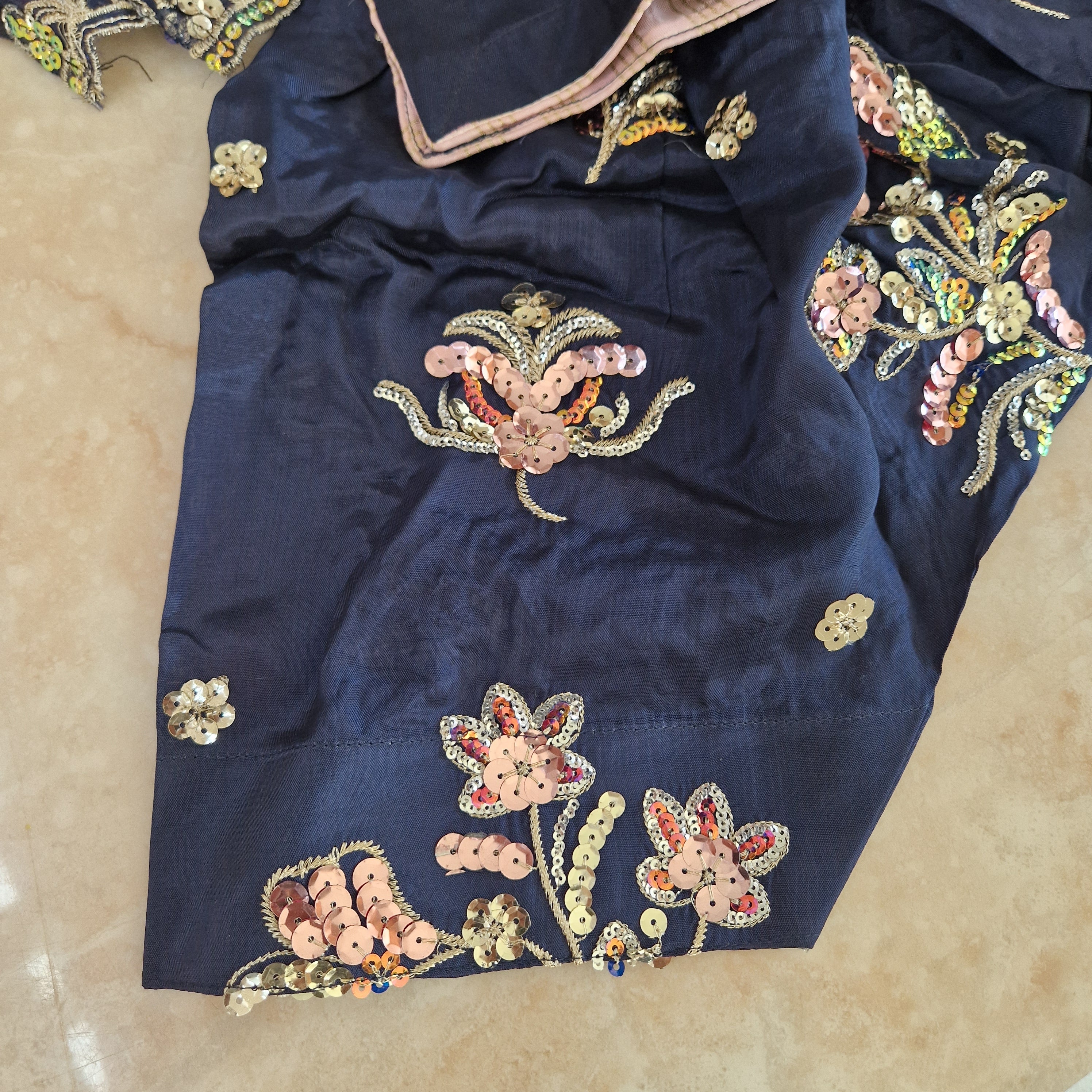 Mother Daughter- Navy silk embroidered Farshi shalwar  0-3 months to XXL