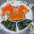 (0-3 months to Adult XXL) Orange and green chiffon/banarsi gharara