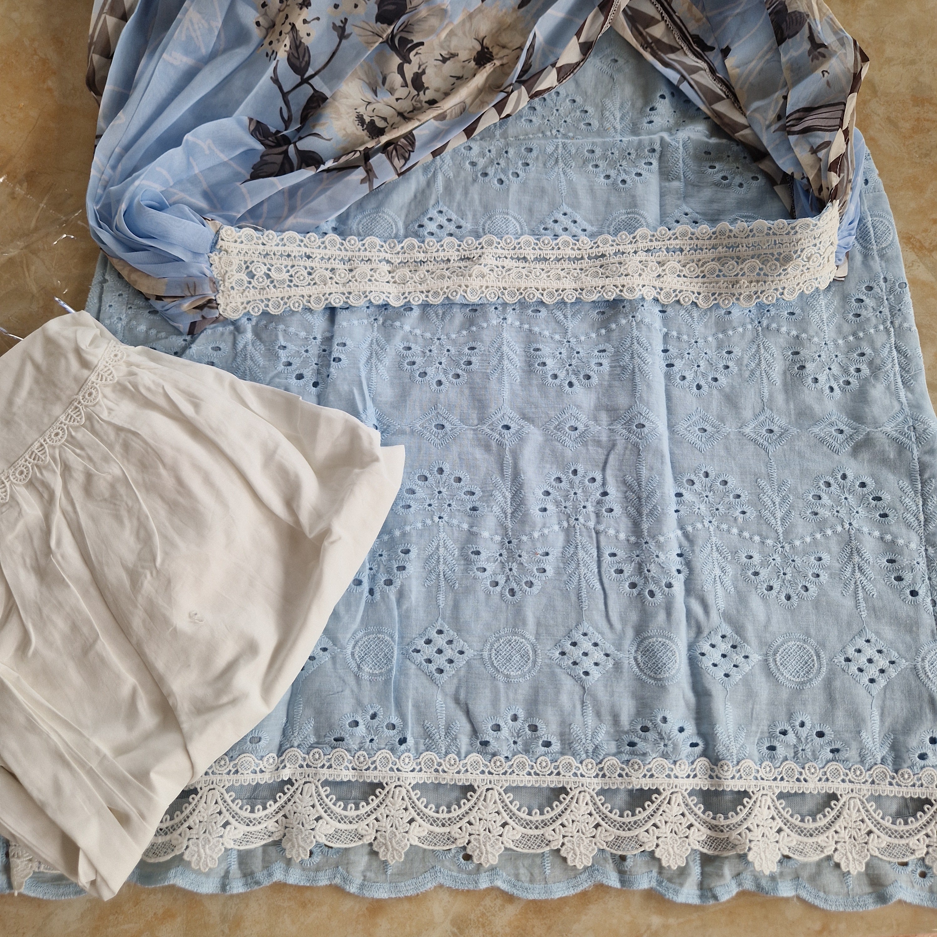 🩵Shaila Powder blue gharara(0-3 months to Adult XXL)