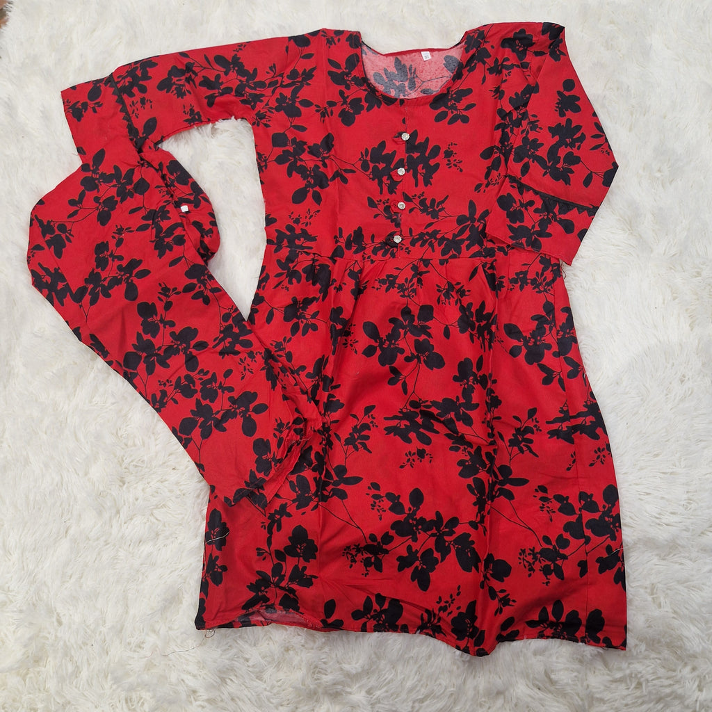 Cotton (8-9, 10-11 yrs and Adult medium) 2 piece red floral