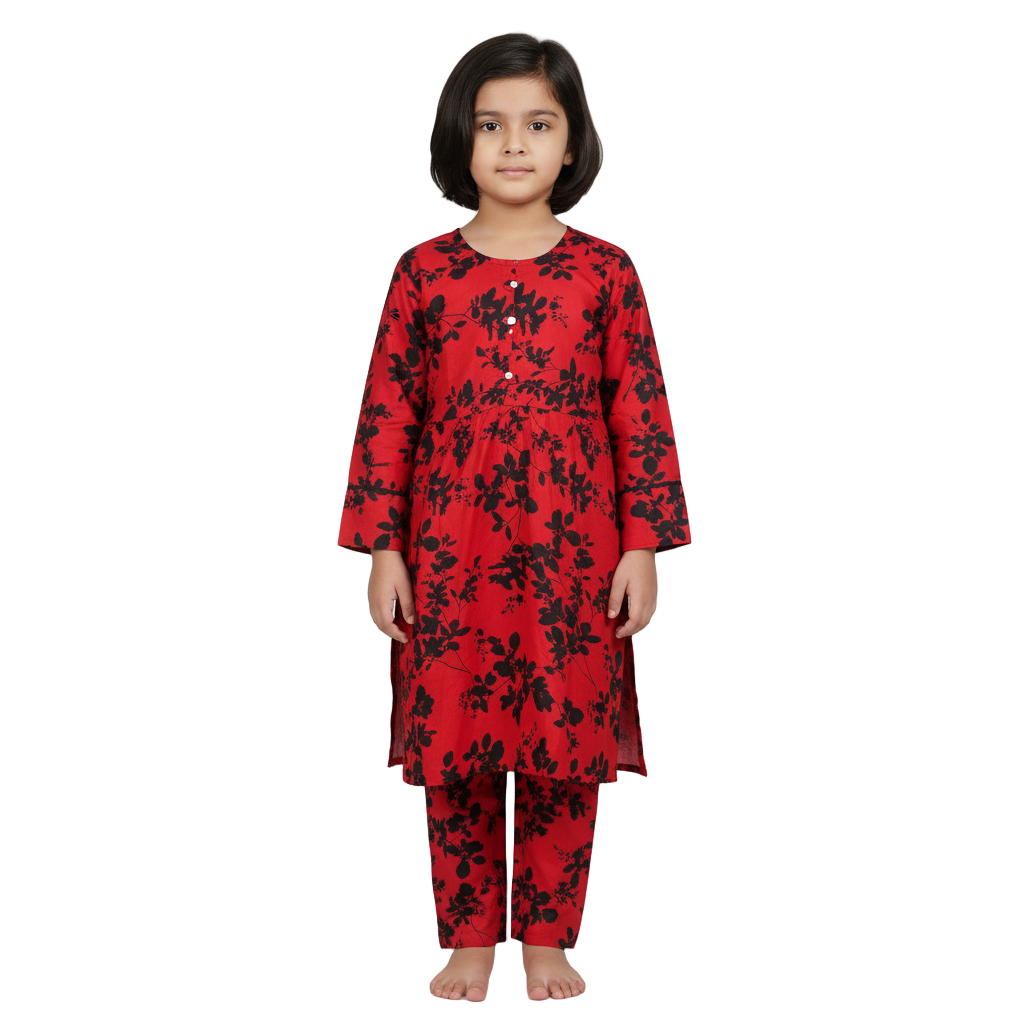 Cotton (8-9, 10-11 yrs and Adult medium) 2 piece red floral