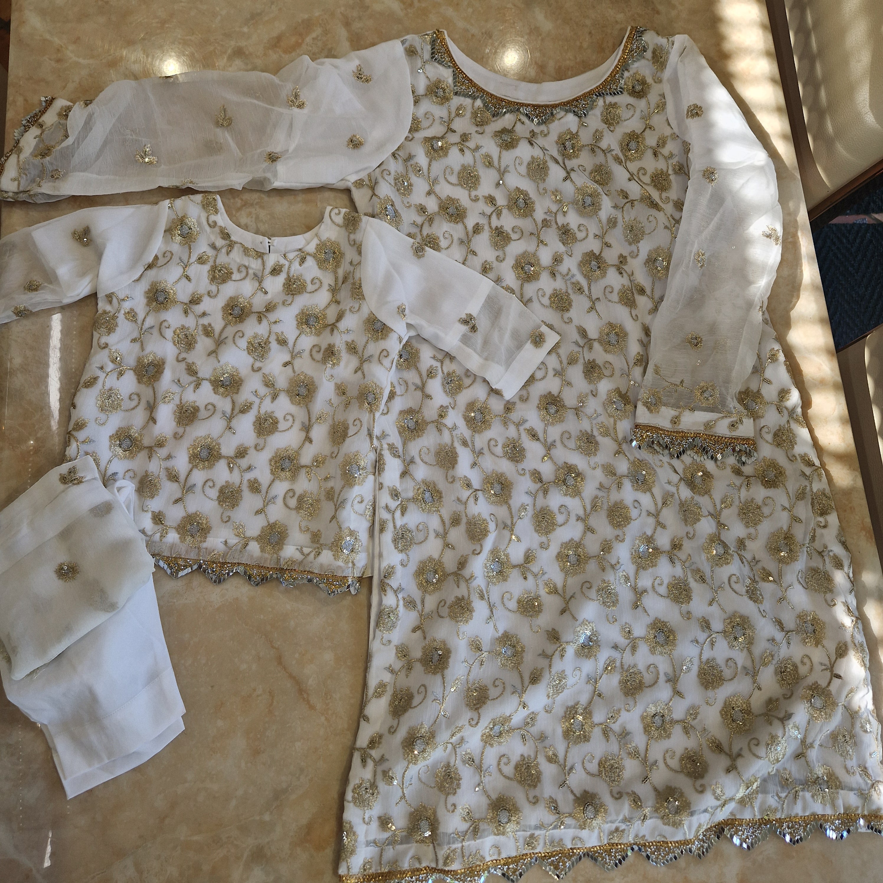 White sequinned/embroidered (9-12 months to 4-5 years and Adult XS to XL)