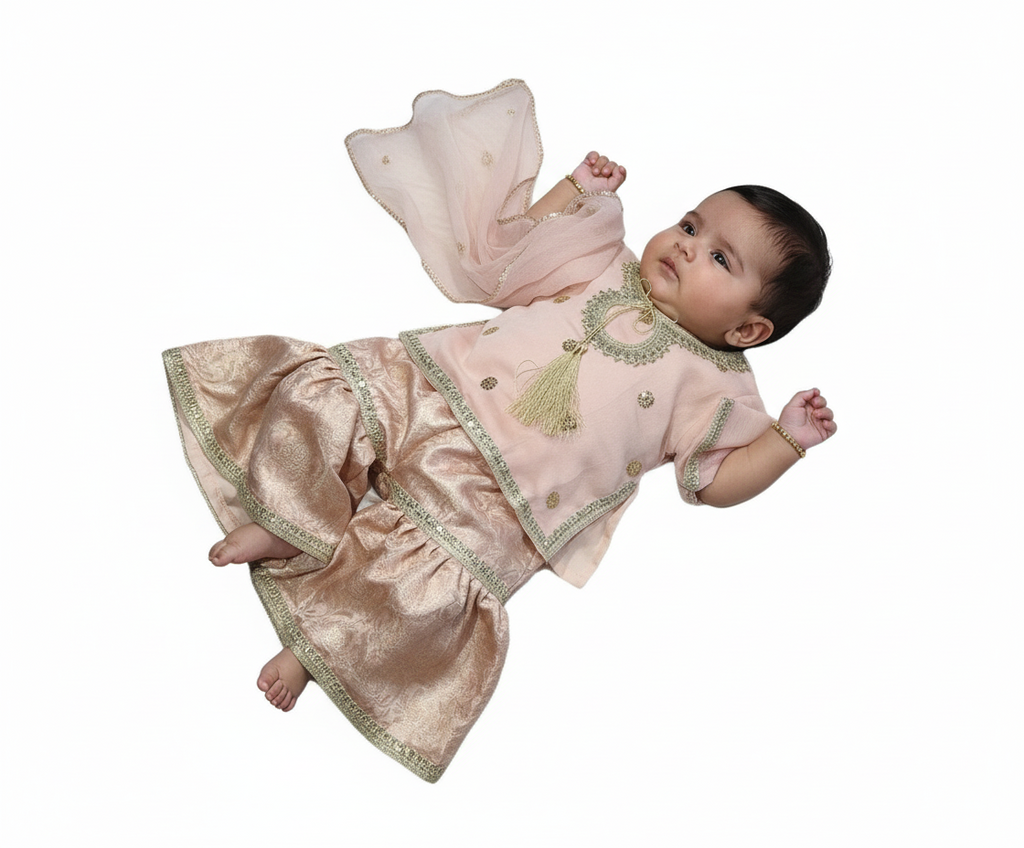 Light pink gharara (0-3 months to 4-5 years)