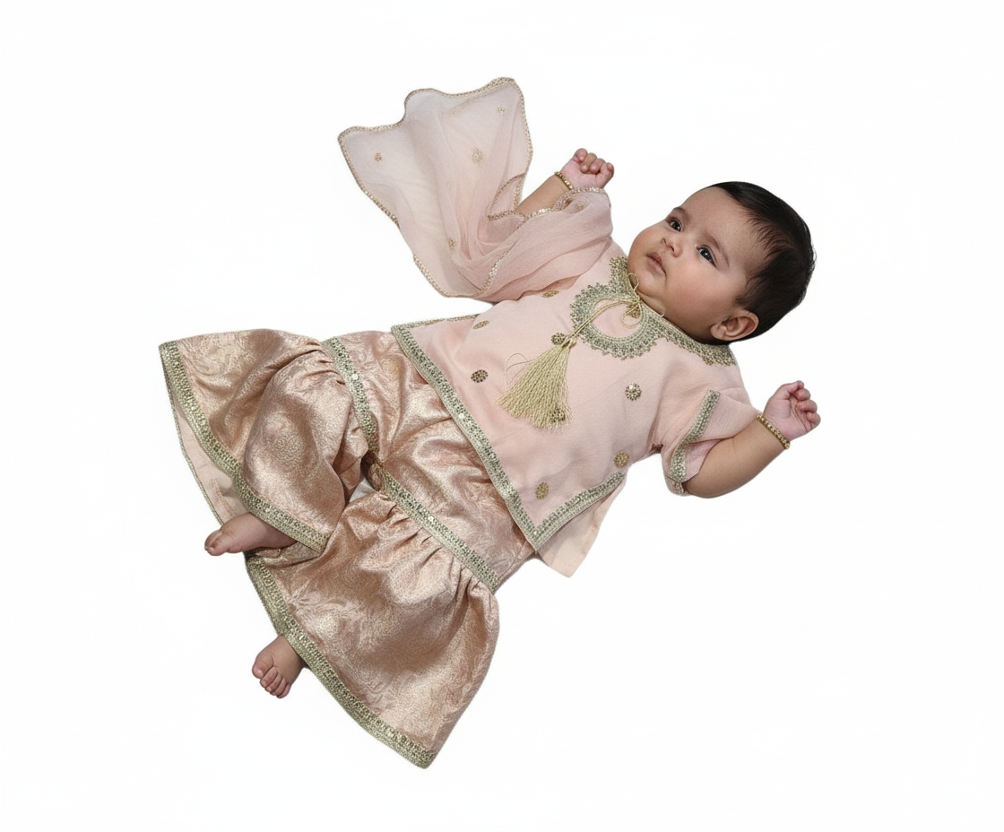 Light pink gharara (0-3 months to 4-5 years)