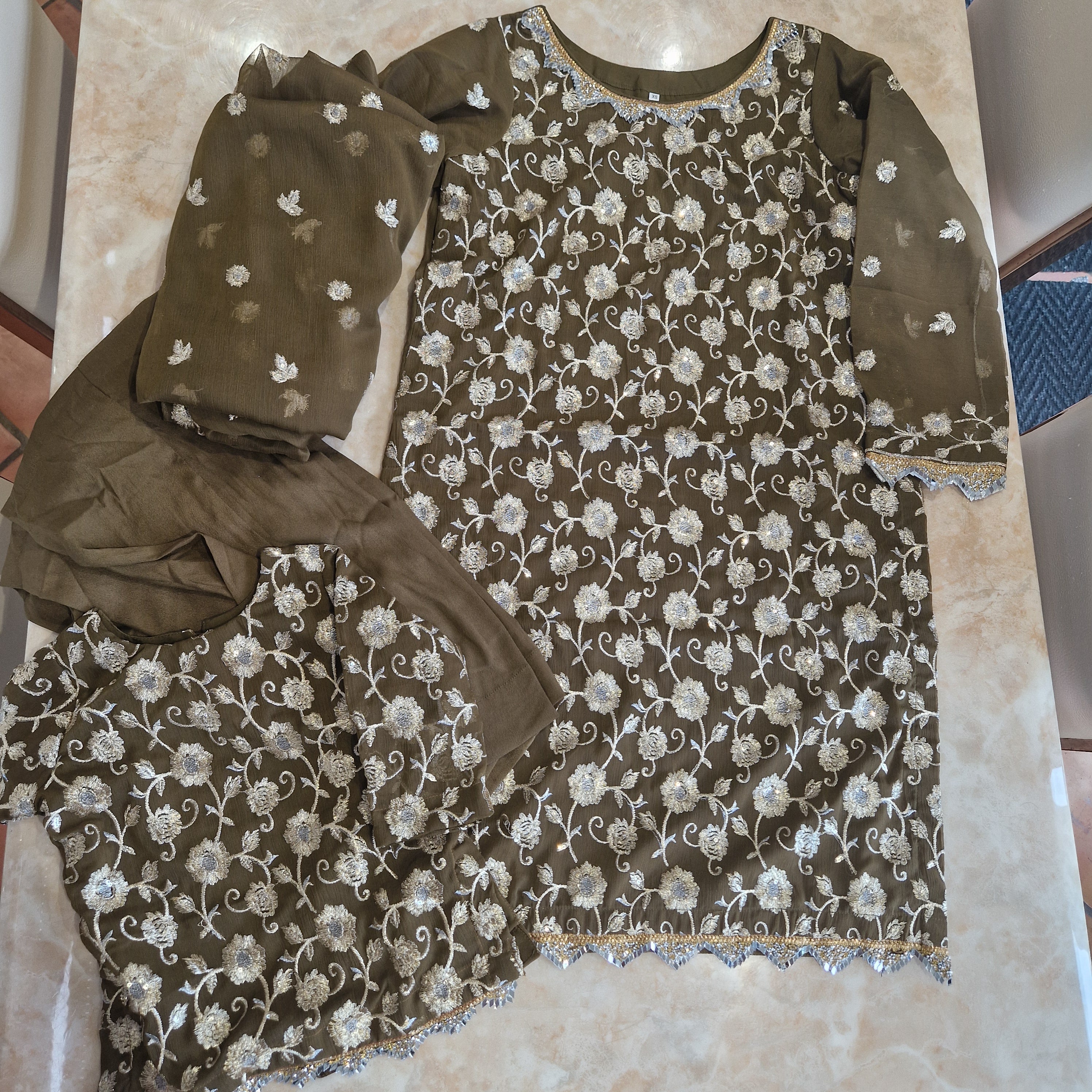 Mehndi sequinned/embroidered (9-12 months to 4-5 years and Adult XS to XL)