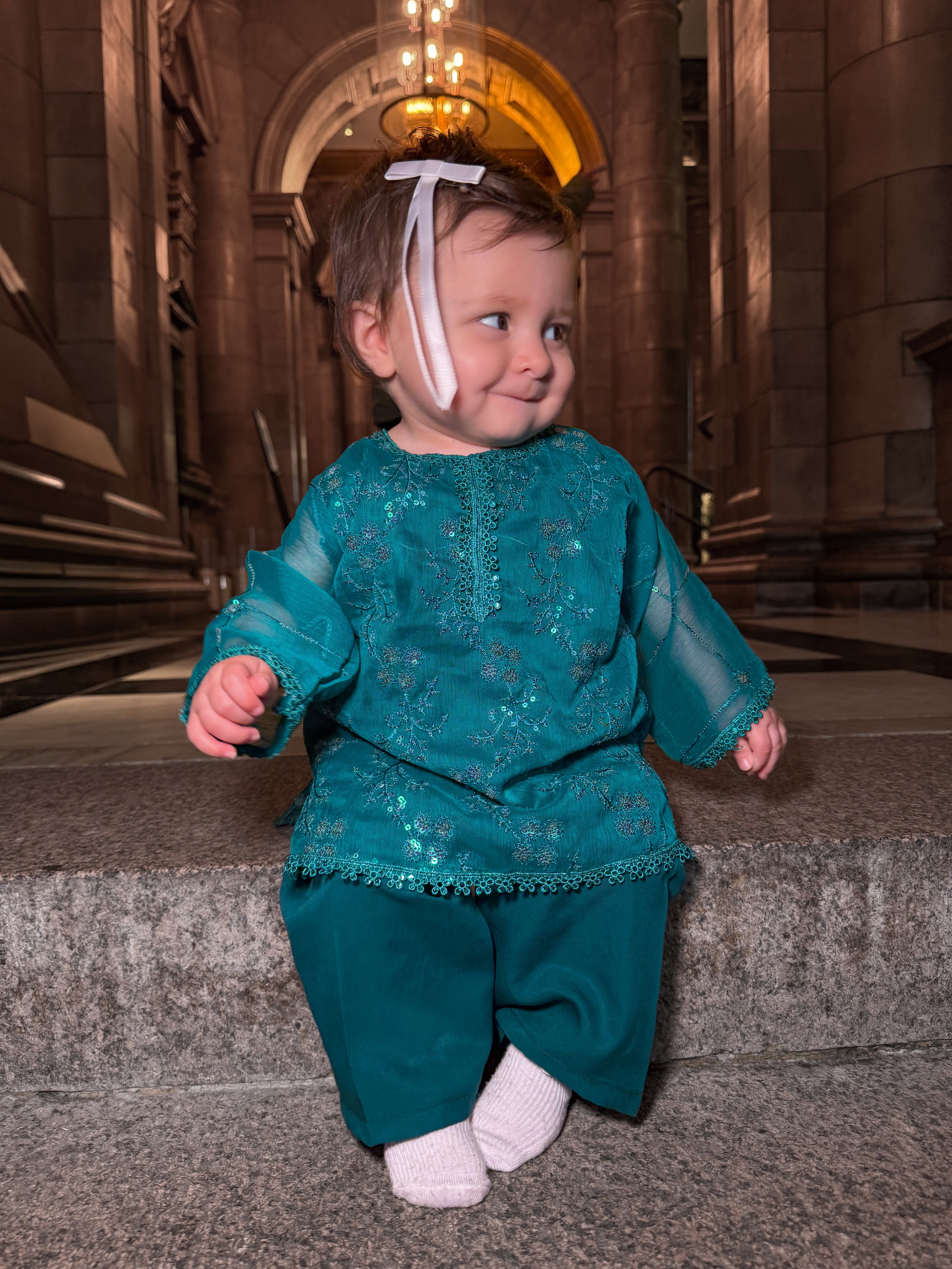 Mother daughter-Teal sequinned (0-3 months to 2-3 years)(mum xs to xl)