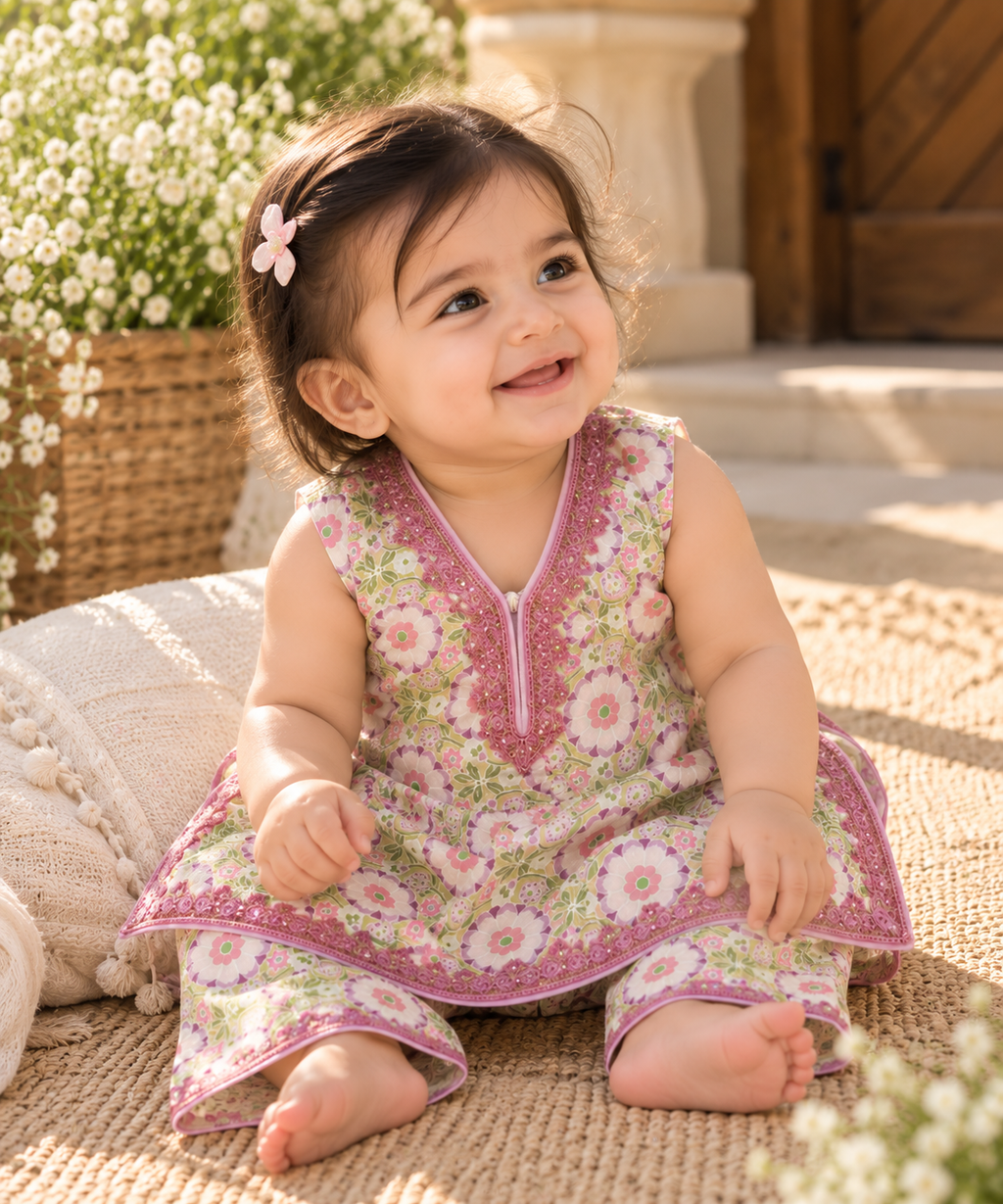Lilac multi cotton 2 piece (3-6 months to 3-4 years)