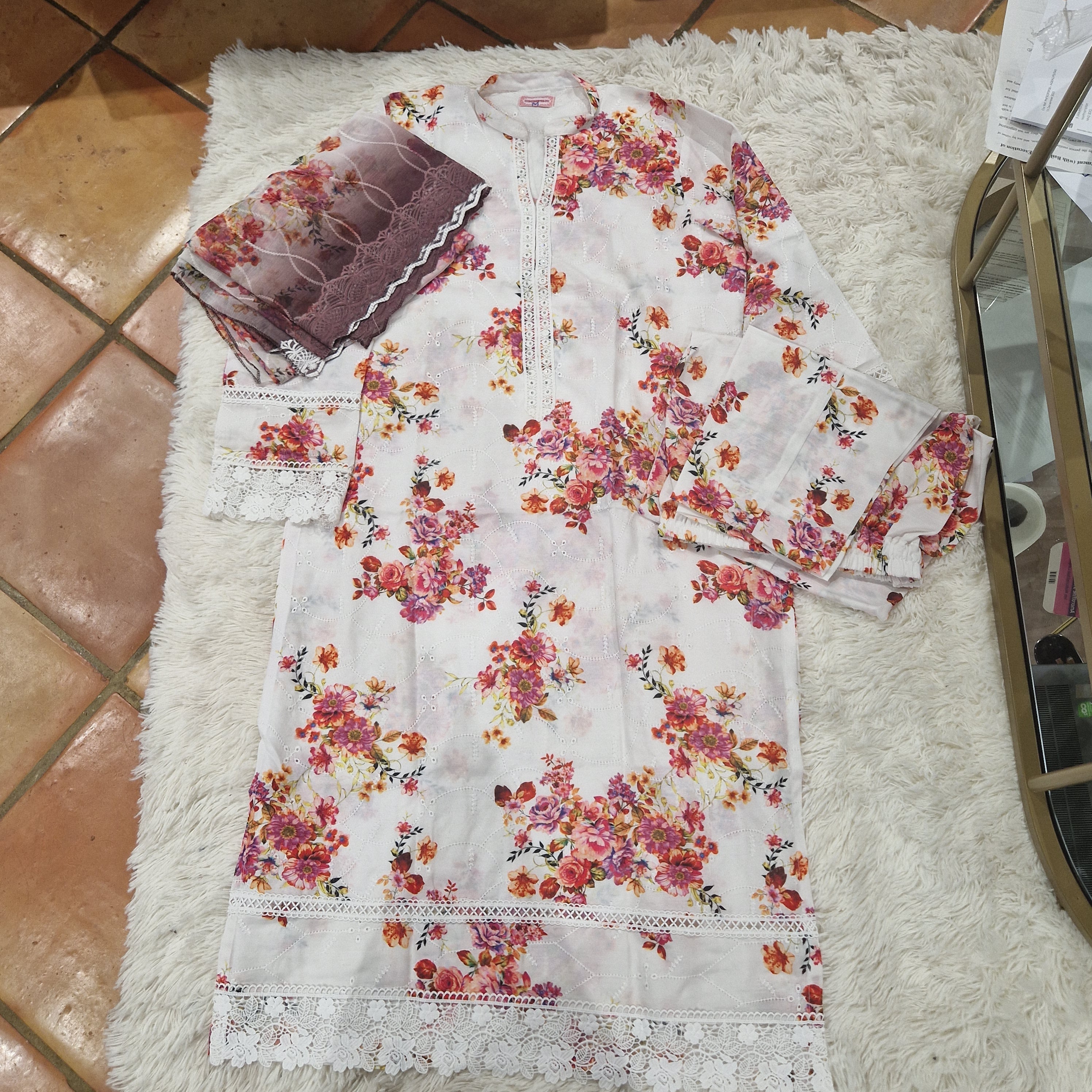 Mother daughter- Pink and burgundy floral chiken (0-XXL)