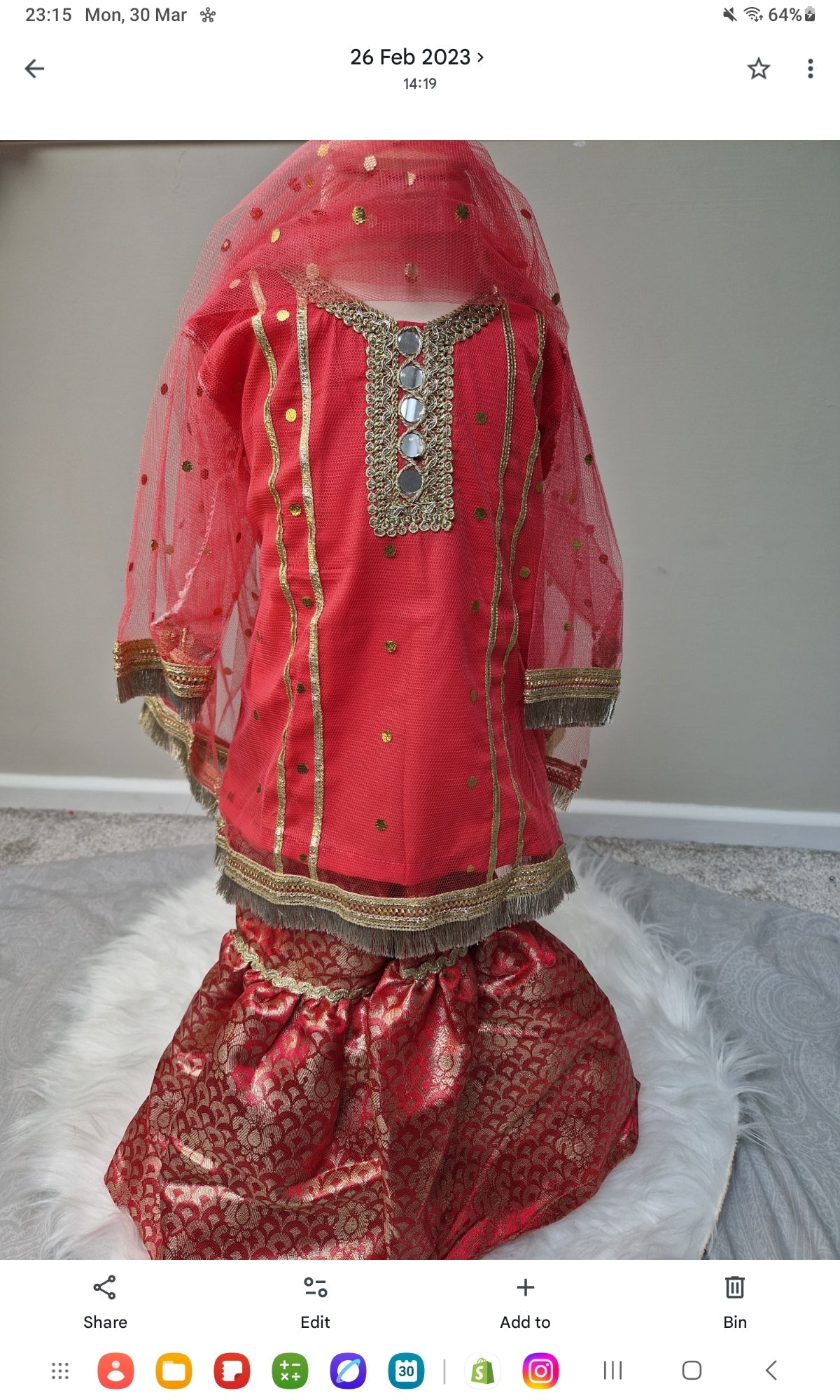 Peach Pink Mirrored Gharara with Matching Mum Maxi and Matching Boys