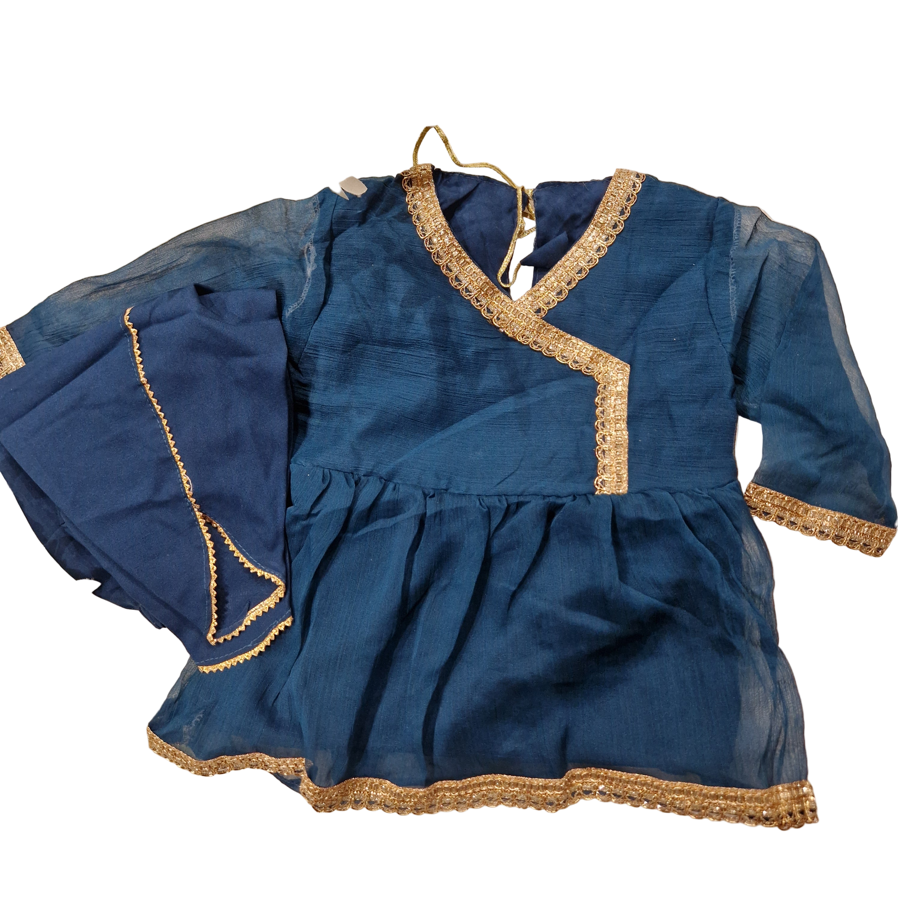 Teal angharka style frock with tulip (3-6 months to 2-3 years)