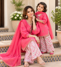 Pink puffed sleeved with farshi shalwar (0-3 months to 2-3 years)