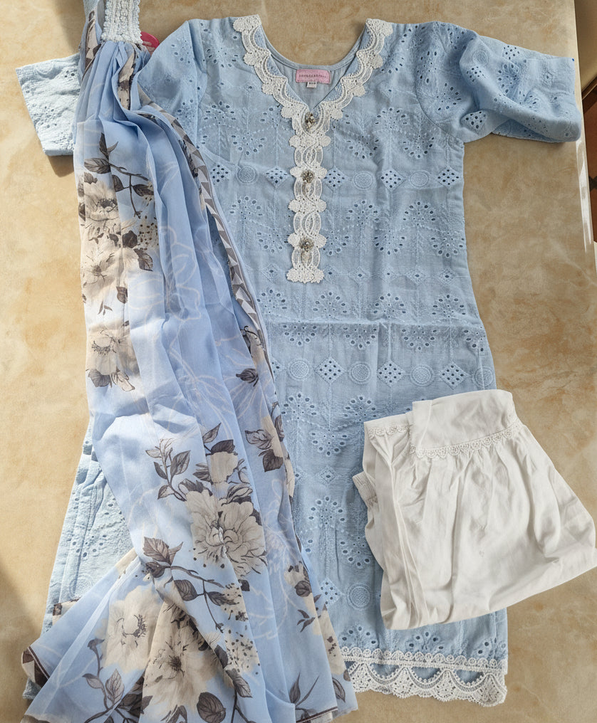 🩵Shaila Powder blue gharara(0-3 months to Adult XXL)