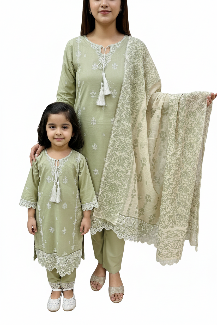 Sage Mother daughter cotton suit (2 years - Adult XL)